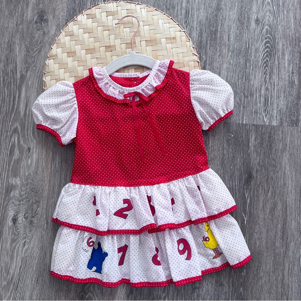 Vintage 1980’s Sesame Street toddler girl dress size 2T ruffled numbers